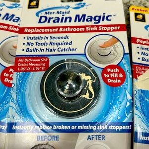 Lott of 3!Mer-Maid Drain Magic Sink Stopper brand new opened one to see if fit